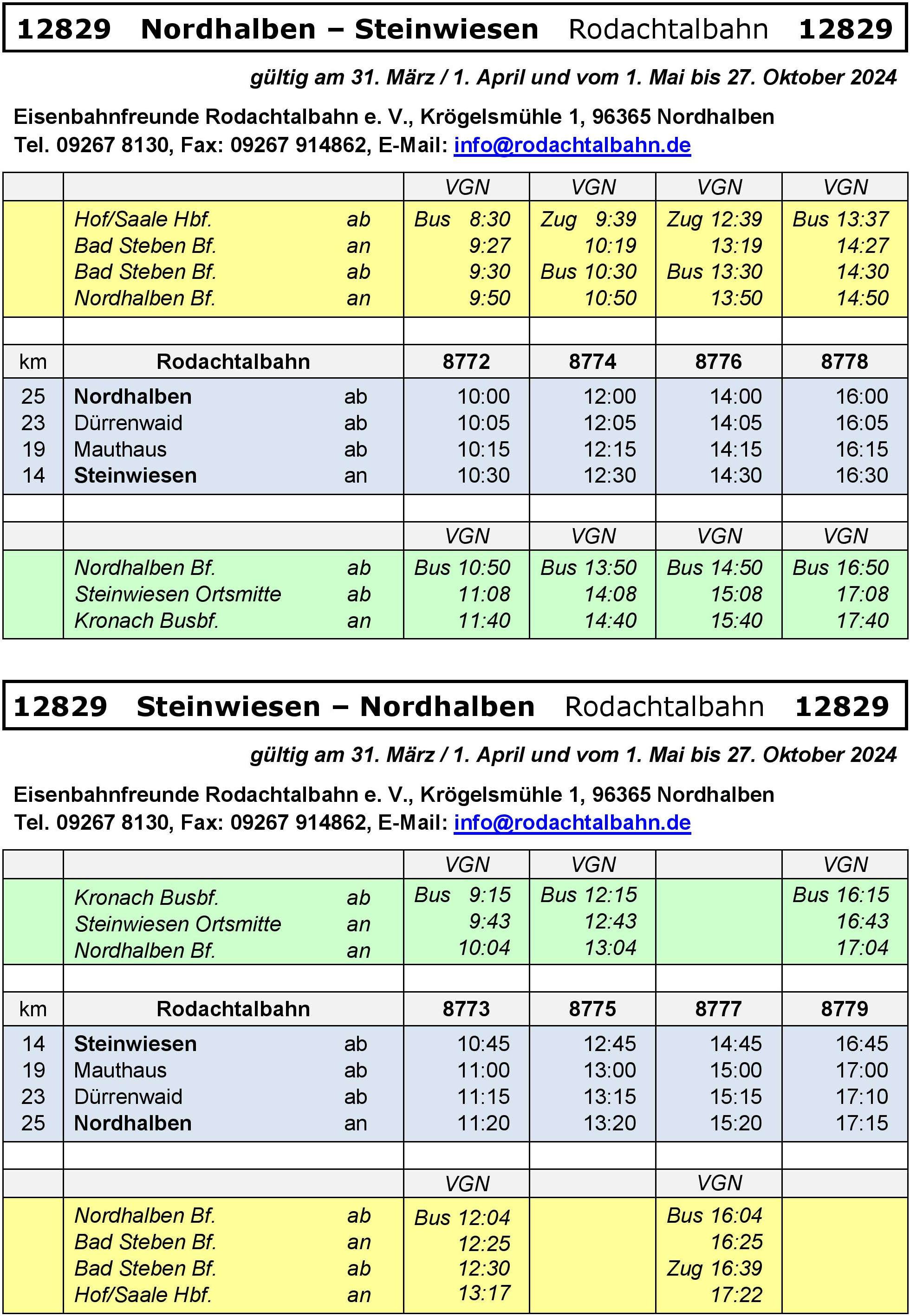 Fahrplan Rodachtalbahn 2024