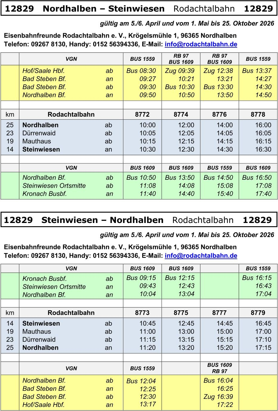 Fahrplan Rodachtalbahn 2026